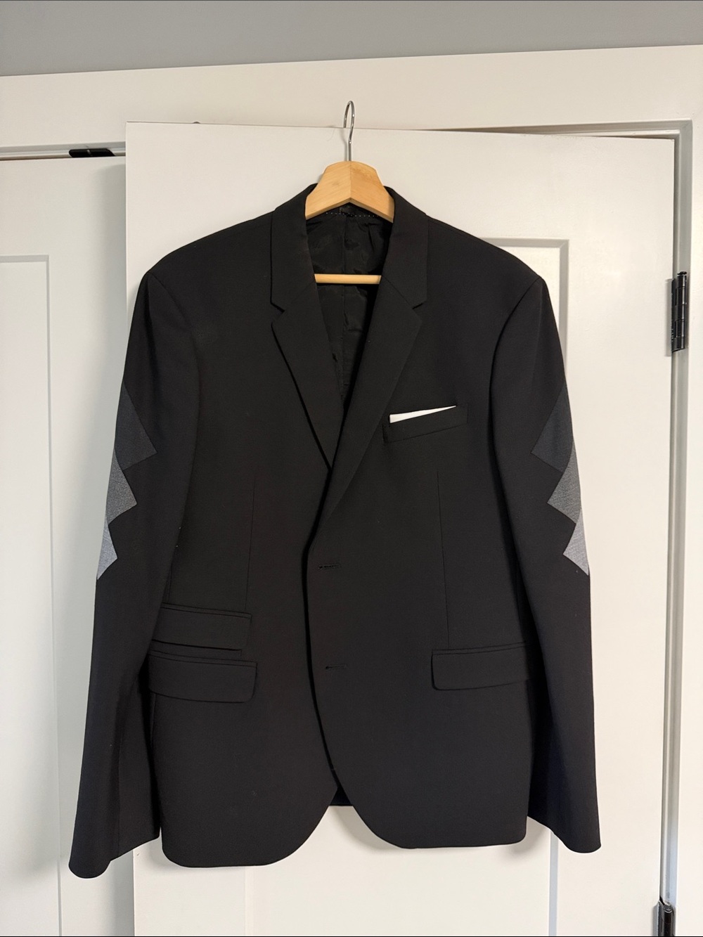 Neil Barrett Black Blazer with Contrasting Sleeve Chevron Accents